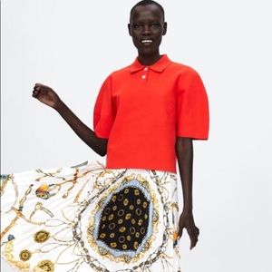 Red Zara Bubble Sleeve Polo Medium